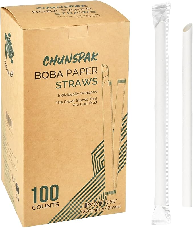 9 Inch Individually Wrapped Disposable White Paper Boba Straws, Bubble Tea - Image 9
