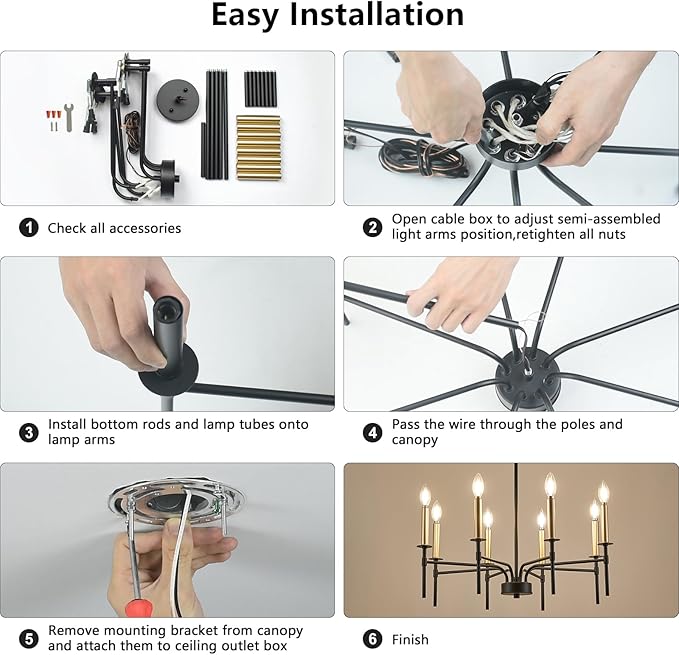 8 Light Modern Farmhouse Black and Gold Chandelier - Image 9