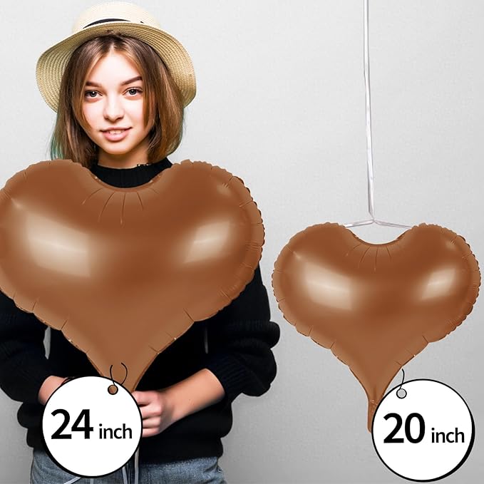 24 Inch Brown Heart Balloons, Coffee Heart Shaped Foil Balloons, Tan Helium - Image 8