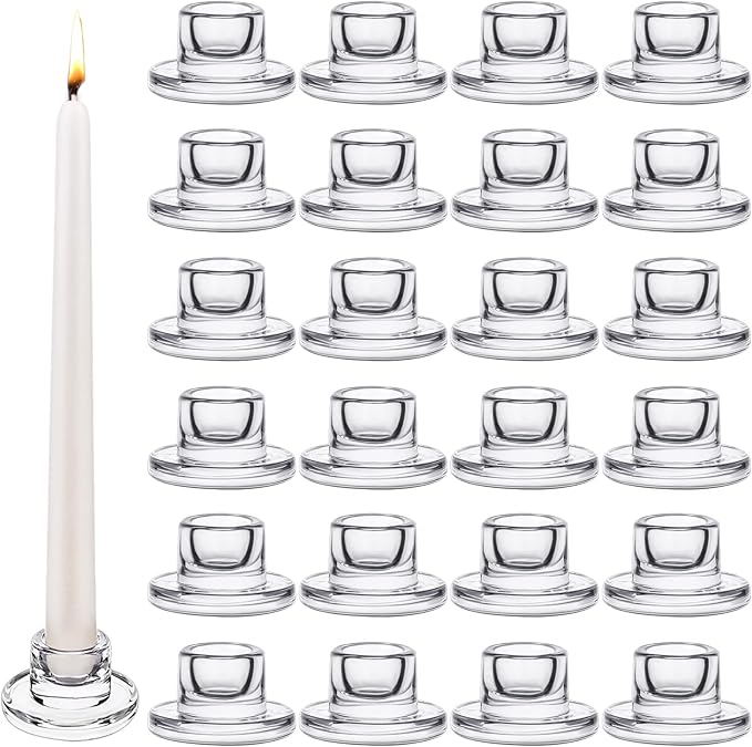 24 PCS Glass Taper Candle Holders Bulk Candlestick Holders Clear Short Tapered by Mkhaslri