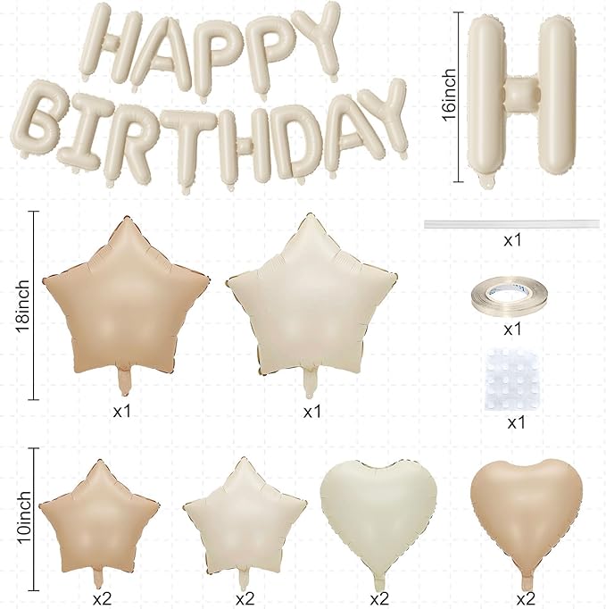 Happy Birthday Balloon Banner Cream, 16 Inch Beige Mylar Foil Letter Balloons - Image 2