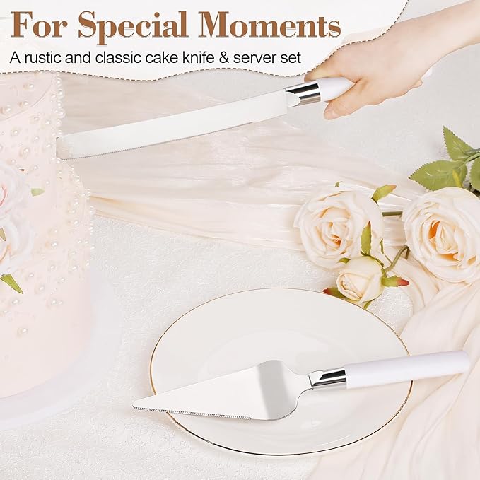 Cake Cutting Set for Wedding, Wood Cake Knife and Server Set, Vintage 2-Piece - Image 2