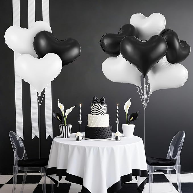 Black White Heart Balloons, 24Inch Large Black Heart Foil Balloons - Image 7