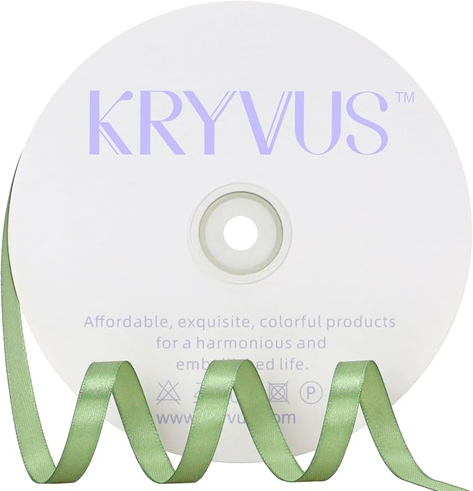 Sage Green Satin Ribbon 3/8 inch X Continuous 100 Yards, Single Face Polyester by Kryvusribbon
