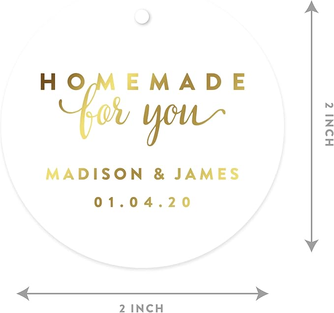 Andaz Press Personalized Round Circle Wedding Gift Tags, Metallic Gold Ink - Image 6
