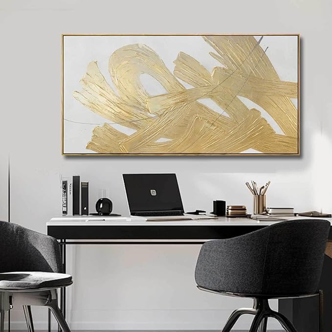 Gold Framed Canvas Art Abstract Wall Decor White Picture Decor 24"x48" Canvas - Image 5