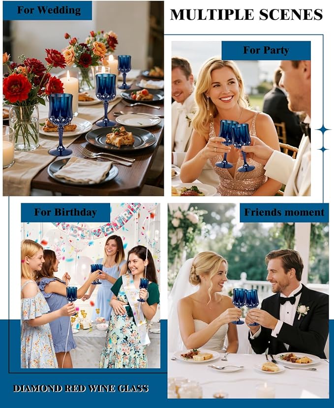 Ciaell 24PCS Blue Plastic Wine Glasses - 7 Oz Plastic Goblets - Image 4