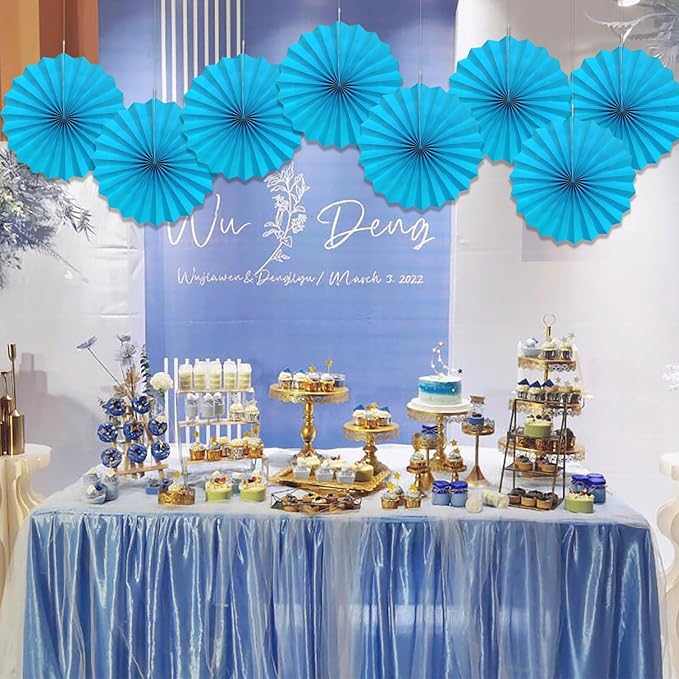 Blue Hanging Paper Fans, Party Decorations - Image 5