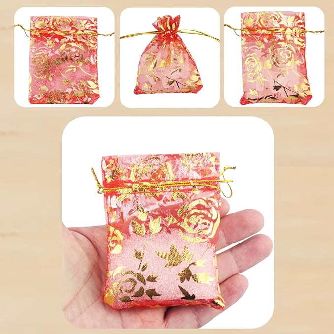 100 Pack 2.8 x 3.5 Inch Flower Heart Organza Jewelry Gift Pouch Candy Pouch - Image 3