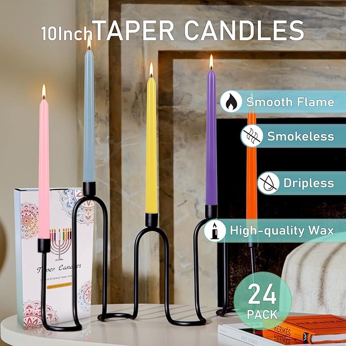 24 Pack 10" Tall Colored Taper Candles, Dripless Unscented Colorful Candlesticks - Image 4