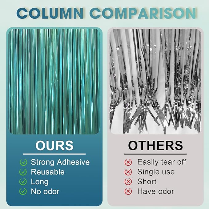 3 Pack 3.3 x 6.6 ft Dark Green Foil Fringe Backdrop Curtains, Tinsel Streamers - Image 5
