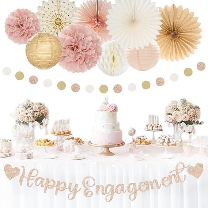 Champagne-Gold Fall Boho Happy-Engagement Party-Decorations - Image 2