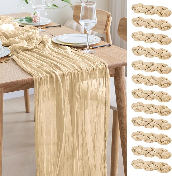 Asee'm 12pcs Cheesecloth Table Runner 120 Inches Long Sand Boho Gauze Cheese by Aseem