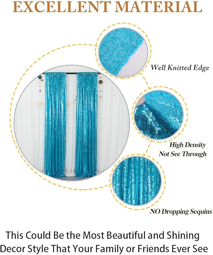 ShinyBeauty Sparkle Backdrop Curtain Aqua 2 Panels Set Sequin Photo Backdrop - Image 7