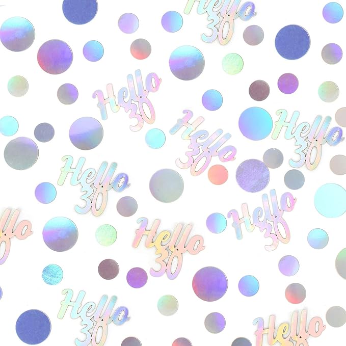 Hello 30 Birthday Confetti for Tables Iridescent Circle Dots Happy 30th - Image 6