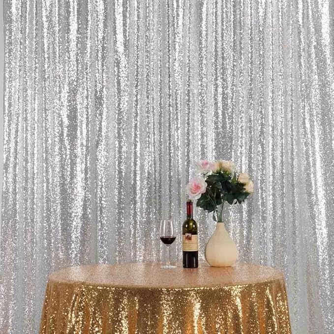 4FTx8FT Silver Sequin Backdrop Curtains 2 Panels Sparkly Background Drapes - Image 5