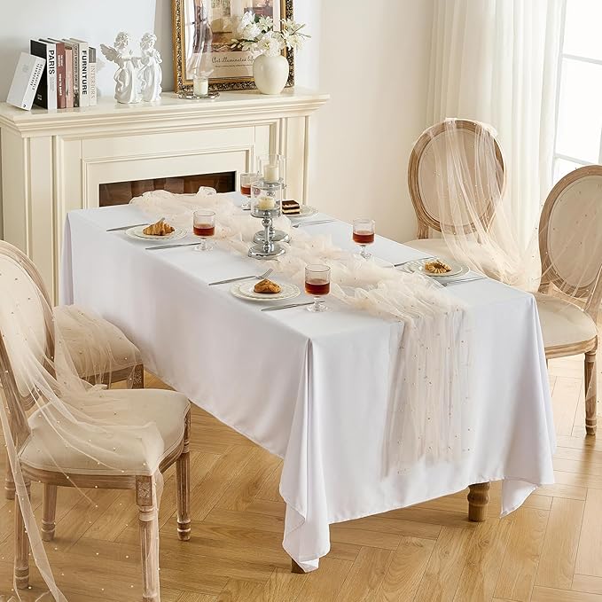 Fanami 1 Pack Pearl Table Runner -10FT Champagne Gold Boho Tulle Table Runners - Image 5