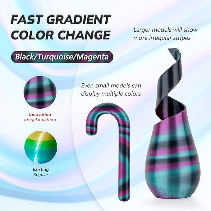 AMOLEN Silk PLA 3D Printer Filament, Shiny Multicolor Rainbow PLA Filament - Image 3