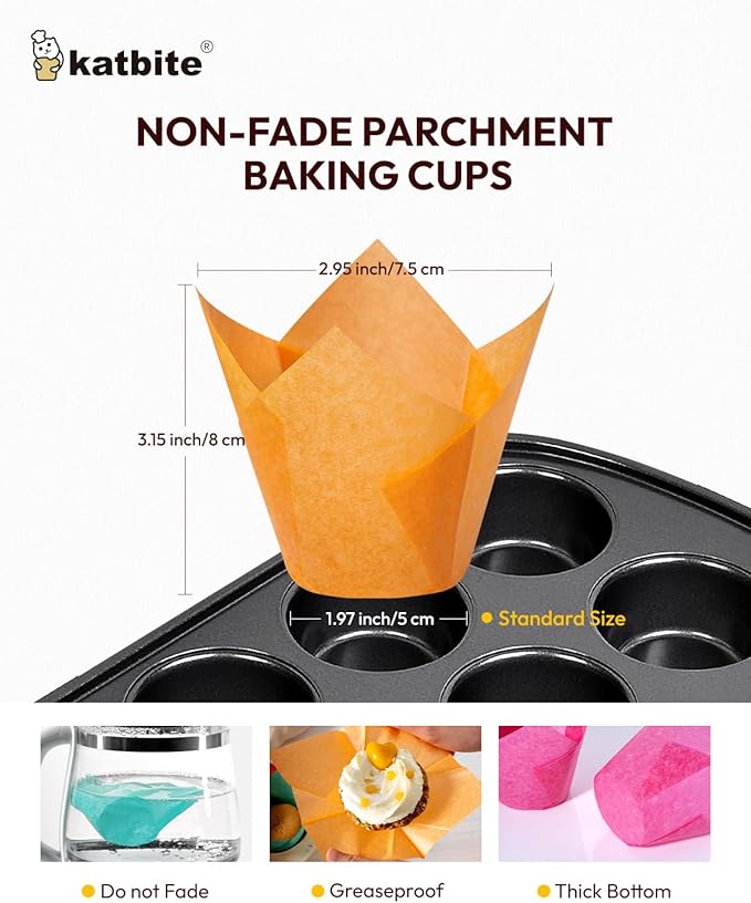 Katbite Tulip Cupcake Liners 200PCS, Muffin Liners Baking Cups, Cupcake Wrapper - Image 2