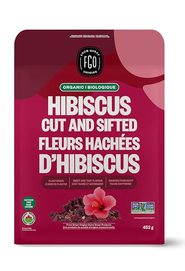 FGO Organic Hibiscus Flowers, Cut and Sifted, 16oz Bulk Resealable Bag by FGO