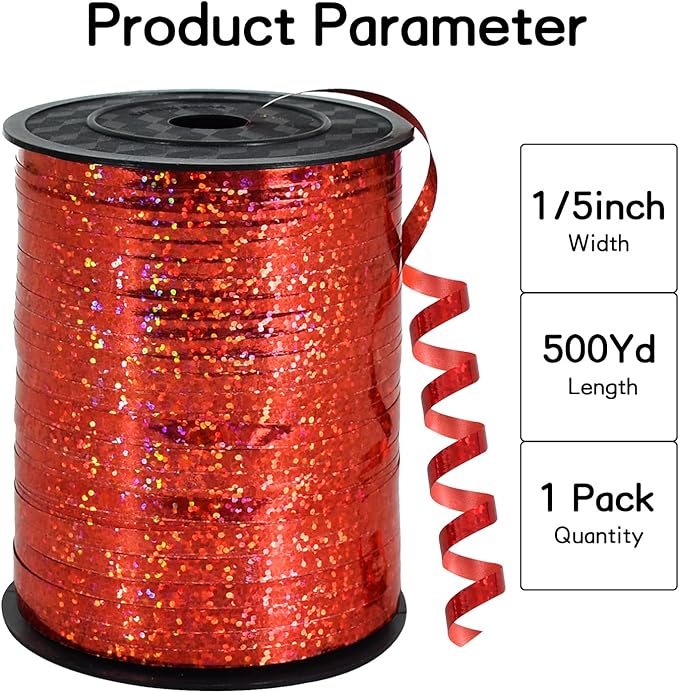 BEISHIDA 500 Yards Red Ribbon Crimped Curling, Balloon String Shiny Metallic - Image 2