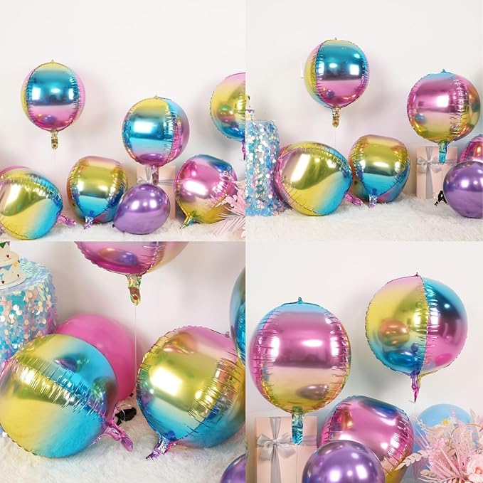 6Pcs Gradient Rainbow Round Foil Balloons, Giant 4D Round Ball Balloon 22 Inch - Image 4