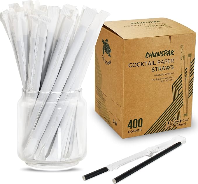 Chunspak 5.75 inch Disposable Black Paper Cocktail Straws, Paper Bar Stirrers by chunspak
