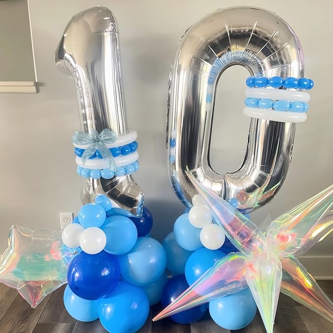 Silver 80th Birthday Balloons for Men, 40 Inch Mylar Self Inflating 80 Balloon - Image 8