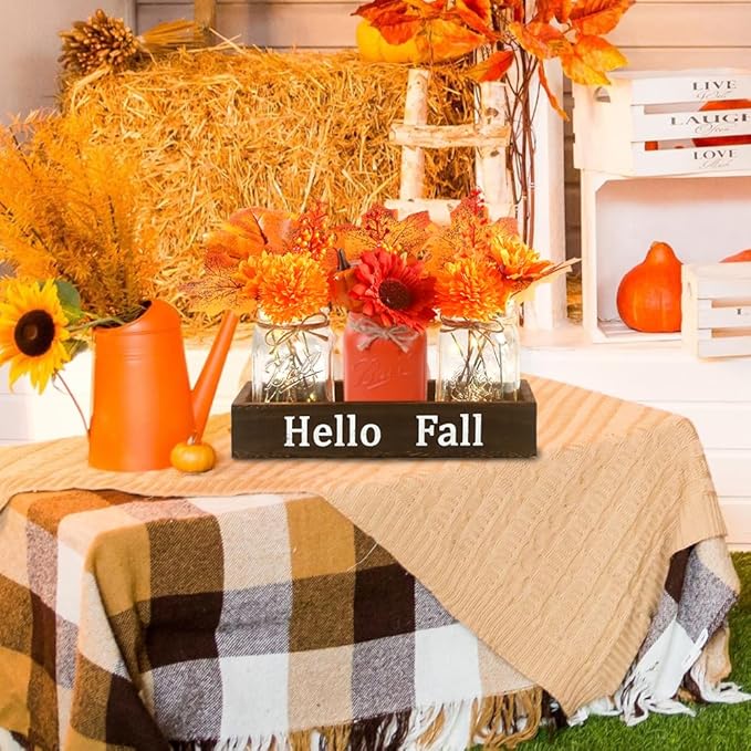 DIYDEC 3PCS Fall Mason Jars 3 * 5Inch Lighting Painted Thanksgiving Tiered Tray - Image 6