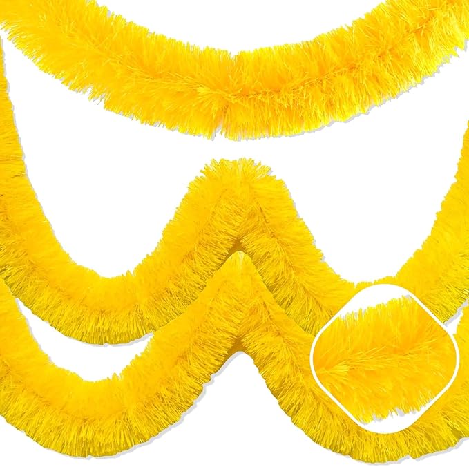 25 Feet Macaron Yellow Christmas Tinsel Garland, Metallic Foil Twist Garland by AIKENLIN