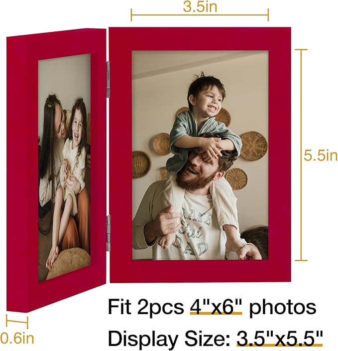 decorUhome Double 4x6 Picture Frame Vertical, Engineered Wood Bifold Photo Frame - Image 4