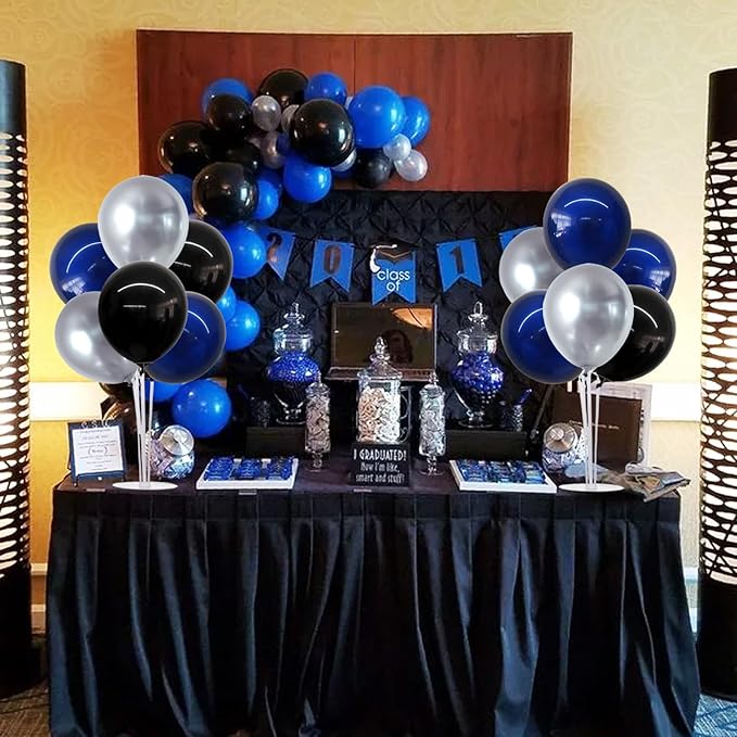 TONIFUL 4 Set Black and Blue Silver Balloon Centerpieces - Image 6