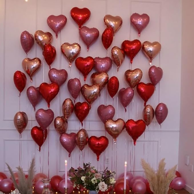 Rose Gold and Pink Heart Balloons, 18 Inch Red Pink Heart Shape Balloon - Image 4