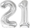 Silver Number 21 Balloon 40 inch, Number 21 Birthday Balloon by Upgesy