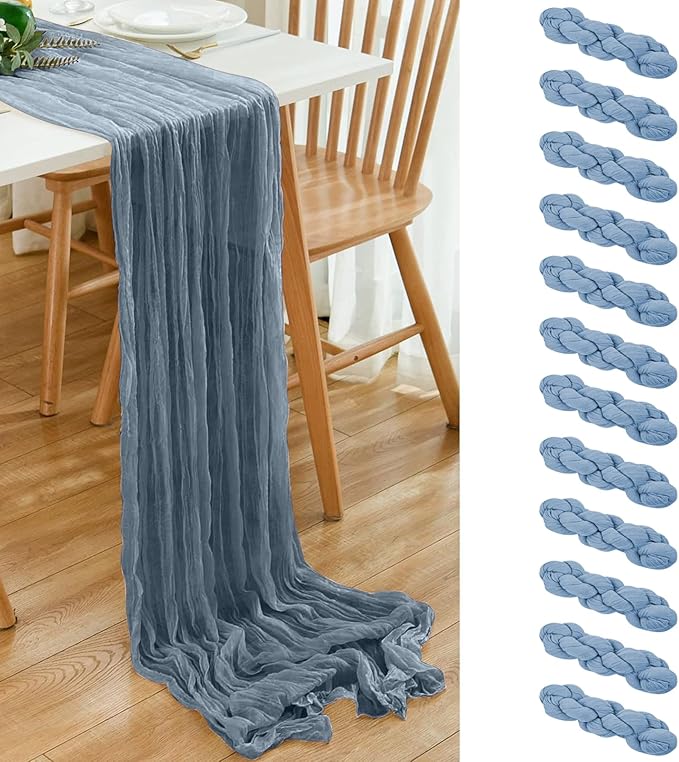 12 Pack Dusty Blue 10 Ft Cheesecloth Table Runner 20x120 Inch Boho Wrinkled by Dspoot