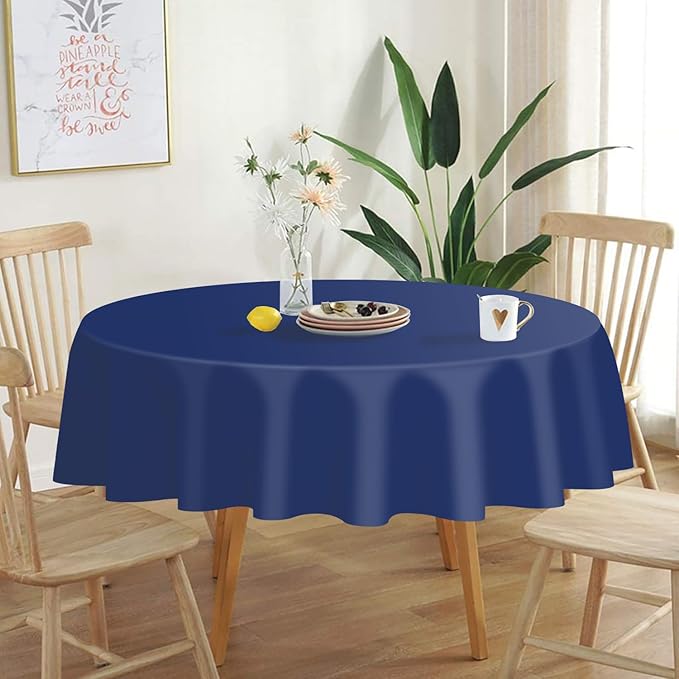 QIKSION Navy Blue Round Tablecloth 6 Pack, 84 Inch Plastic Table Cover - Image 2