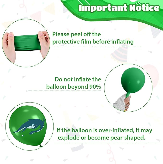 Dinosaur Balloons, 12 Inch Dark Fruit Light Green White Dinosaur Printed Latex - Image 3