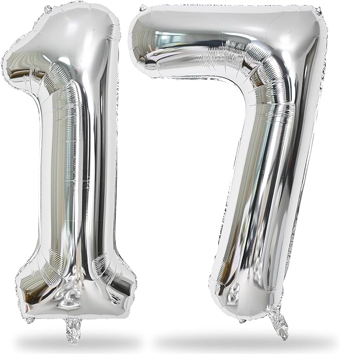 Large Silver Number 17 Balloon, Foil Number 1 and 7 Helium Balloon, 40 Inch by Lingqiang