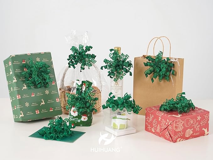 HUIHUANG Green Christmas Bows for Gift Wrapping Curly Gift Bow 5 inch x 8 - Image 4