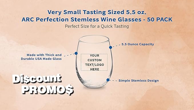 Custom Stemless Wine Glasses by ARC 5.5 oz. Set of 50, Personalized Bulk Pack - Image 3