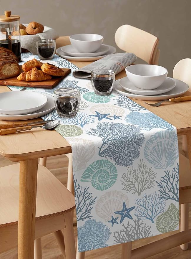 Coastal Coral Cotton Linen Table Runner - Image 3