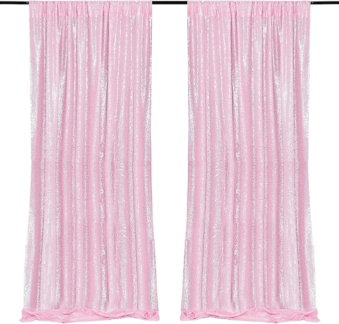 Pink Sequin Backdrop Curtains 2FTX8FT 2 Panels Sparkly Background Drapes - Image 9