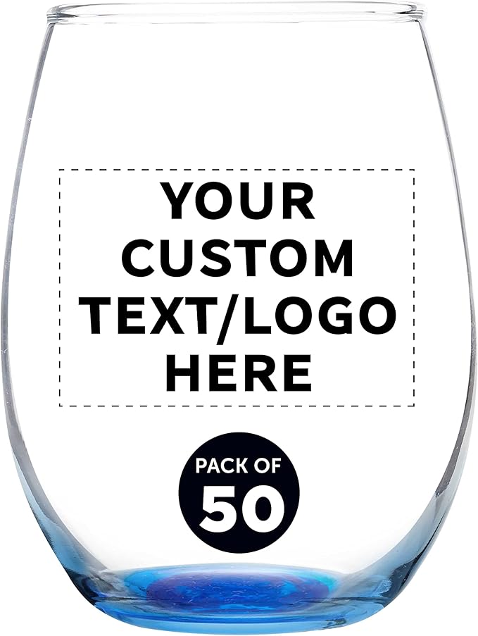 Custom Stemless Wine Glass 9 oz. Set of 50, Personalized Bulk Pack by DISCOUNTPROMOS