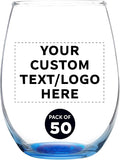 Custom Stemless Wine Glass 9 oz. Set of 50, Personalized Bulk Pack by DISCOUNTPROMOS