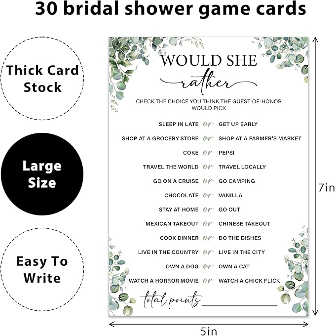 Eucalyptus Bridal Shower Game Cards - Image 2