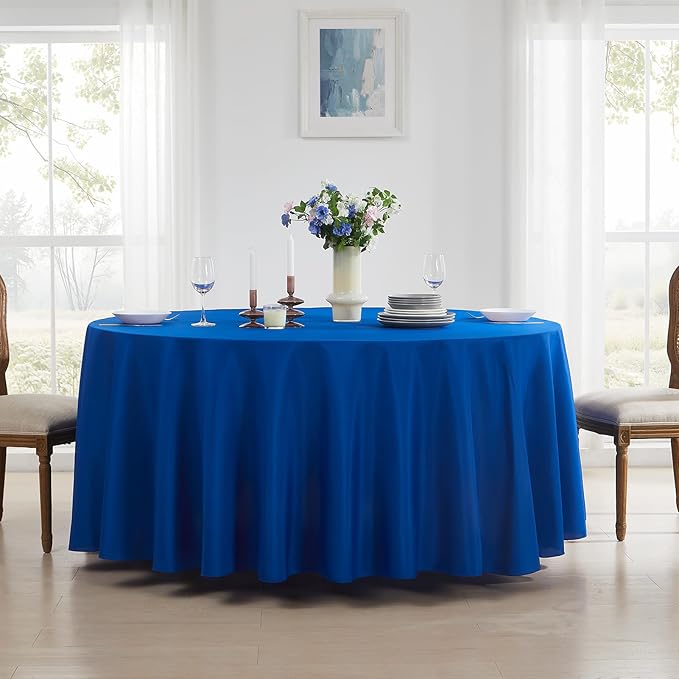 Round Tablecloth 120 Inch 2 Pack Royal Blue Tablecloths Washable Decorative - Image 3