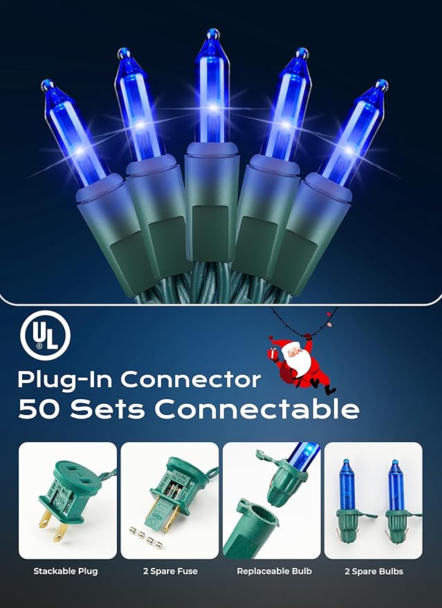 Minetom LED Blue Christmas String Lights, Christmas Decorations Indoor - Image 4