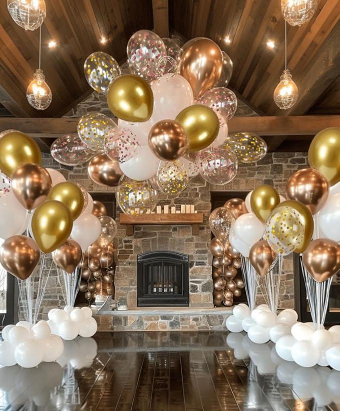 300 Pcs Rose Gold Confetti Balloons Set Lncludes 12 inch Gold White Rose Gold - Image 6