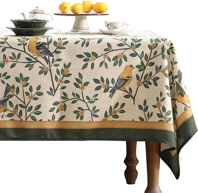 patdrea Designer Green French Linen Long Rectangular Tablecloth, Vintage by Welcometopatdrea
