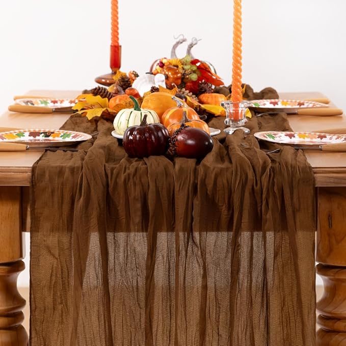 Brown Cheesecloth Table Runner Tan Fall Table Runner Boho Gauze 120 Inches by DeZerlor